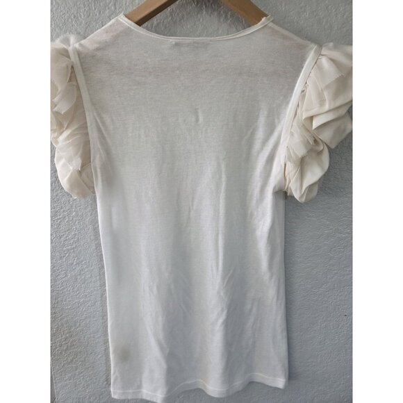 Nwt Alice&Oliva Cream Cotton Blend  Top W/ Puff/ Ruffled Silk Short Sleeves Sz S - Picture 4 of 7
